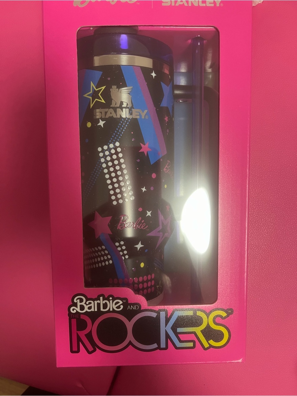 Stanley Black Travel Tumbler with Pink & Blue Rockstar Design